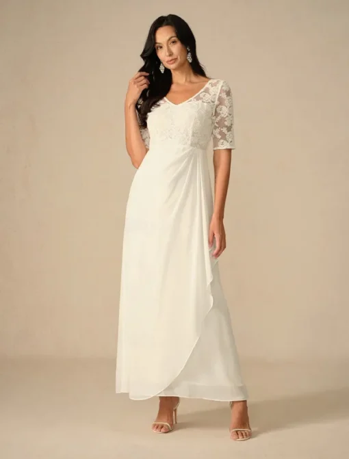 Women's Maxi Dress White Dress Chiffon Dress Elegant Wedding Engagement Regular Fit Plain Short Sleeve V Neck White Summer Spring Fall Winter