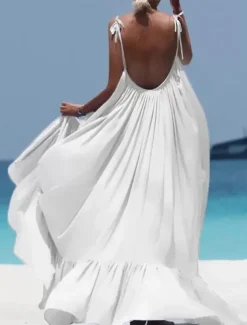 Women's Maxi long Dress Casual Dress Swing Dress Fashion Sexy Dress Vacation Date Loose Fit Pure Color Sleeveless Spaghetti Strap Black White Yellow Red Summer Spring Fall