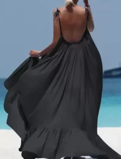 Women's Maxi long Dress Casual Dress Swing Dress Fashion Sexy Dress Vacation Date Loose Fit Pure Color Sleeveless Spaghetti Strap Black White Yellow Red Summer Spring Fall