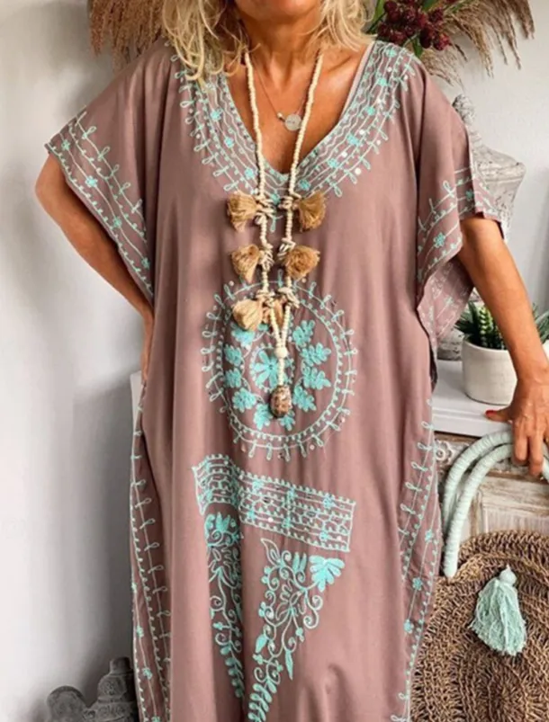 Women's Maxi long Dress Long Dress Maxi Dress Casual Dress T Shirt Dress Tee Dress Boho Dress Print Dress Fashion Bohemian Casual Outdoor Vacation Daily Loose Fit Floral Short Sleeve V Neck Sky Blue