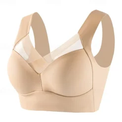 Women's Medium Support Running Bra Wirefree Molded Cup Top Padded Plus Size Fitness Gym Workout Leisure Sports Breathable Soft Seamless Mesh Dark Grey Light Coffee Watermelon Red Solid Colored