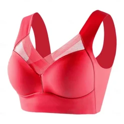 Women's Medium Support Running Bra Wirefree Molded Cup Top Padded Plus Size Fitness Gym Workout Leisure Sports Breathable Soft Seamless Mesh Dark Grey Light Coffee Watermelon Red Solid Colored