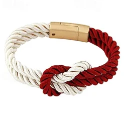 Women's Men's Braided Rope Chain Bracelet with Magnetic Clasp Bow Charm Bangle - Claret