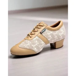Women's Mesh Lace-Up Latin Dance Shoes - Breathable Professional Ballroom Practice Footwear with Low Heel for Performers