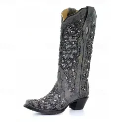 Women's Mid Calf Boots Vintage-Style White Western Cowboy Boots with Embroidery and Rhinestone Accents for Festivals and Everyday Wear
