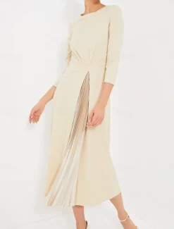 Women's Midi Dress A Line Dress Elegant Stylish Basic Vacation Party Work Regular Fit Plain 3/4 Length Sleeve V Neck Apricot Spring Fall