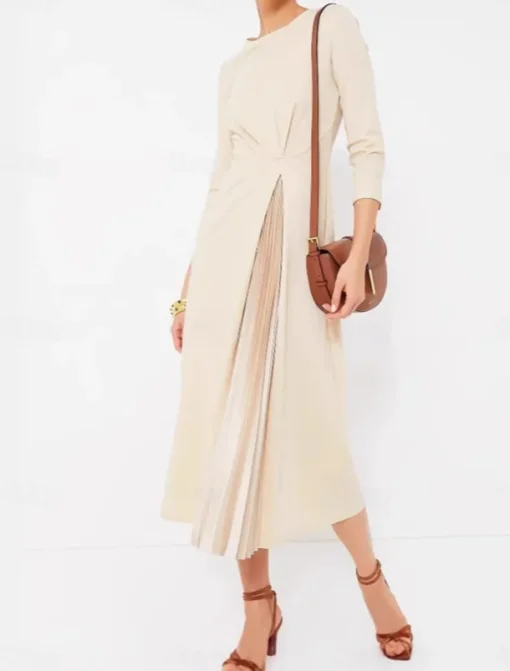 Women's Midi Dress A Line Dress Elegant Stylish Basic Vacation Party Work Regular Fit Plain 3/4 Length Sleeve V Neck Apricot Spring Fall