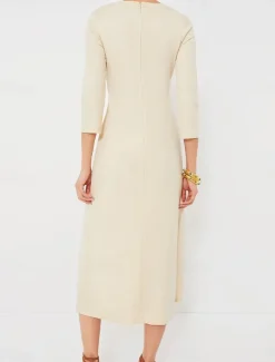 Women's Midi Dress A Line Dress Elegant Stylish Basic Vacation Party Work Regular Fit Plain 3/4 Length Sleeve V Neck Apricot Spring Fall