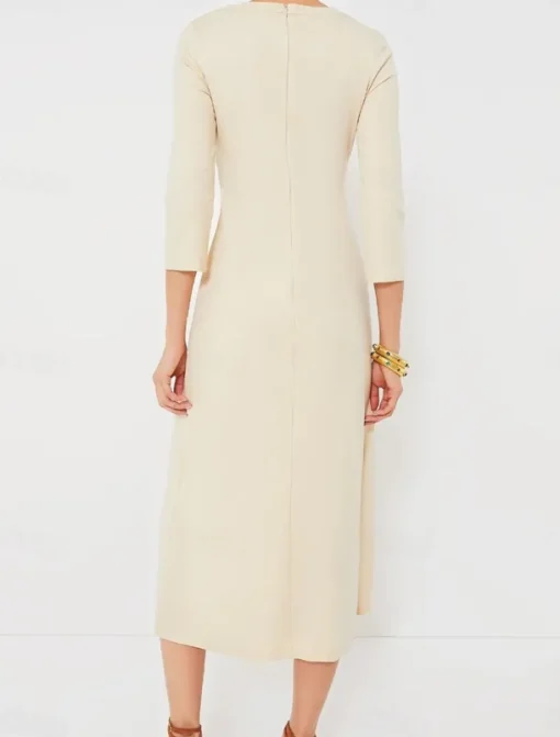 Women's Midi Dress A Line Dress Elegant Stylish Basic Vacation Party Work Regular Fit Plain 3/4 Length Sleeve V Neck Apricot Spring Fall