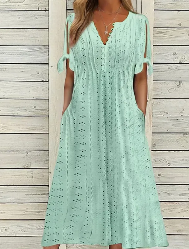 Women's Midi Dress A Line Dress Summer Dress Boho Dress Pleated Dress Elegant Fashion Modern Outdoor Vacation Daily Loose Fit Plain Short Sleeve V Neck White Pink Blue Green Summer Spring