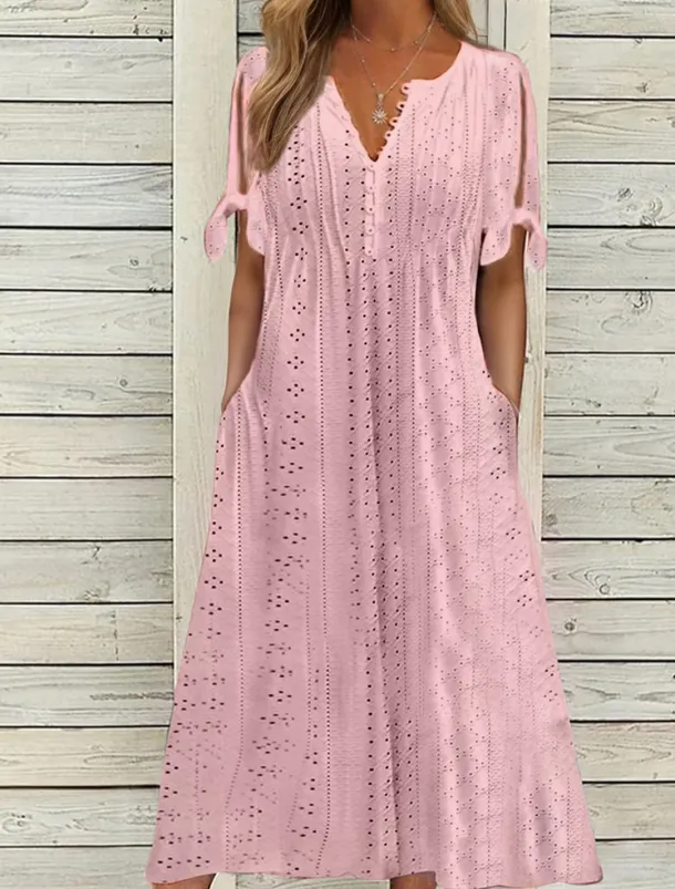 Women's Midi Dress A Line Dress Summer Dress Boho Dress Pleated Dress Elegant Fashion Modern Outdoor Vacation Daily Loose Fit Plain Short Sleeve V Neck White Pink Blue Green Summer Spring