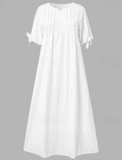 Women's Midi Dress A Line Dress Summer Dress Boho Dress Pleated Dress Elegant Fashion Modern Outdoor Vacation Daily Loose Fit Plain Short Sleeve V Neck White Pink Blue Green Summer Spring