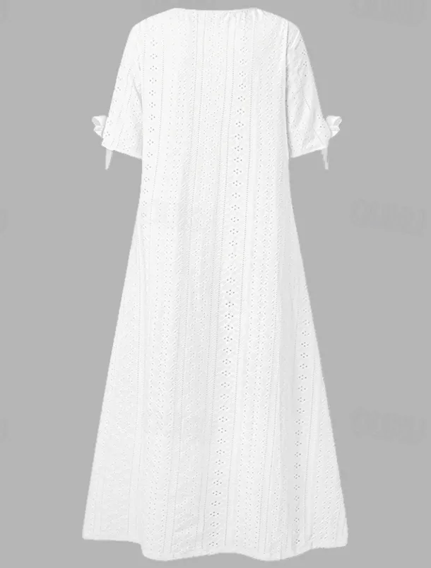 Women's Midi Dress A Line Dress Summer Dress Boho Dress Pleated Dress Elegant Fashion Modern Outdoor Vacation Daily Loose Fit Plain Short Sleeve V Neck White Pink Blue Green Summer Spring