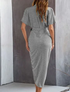 Women's Midi Dress Blazer Dress Stylish Casual Vacation Work Daily Regular Fit Plaid Stripe Half Sleeve Shirt Collar Black Brown Summer Spring Fall
