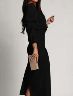 Women's Midi Dress Bodycon Dress Work Dresses Semi Formal Office Regular Fit Plain Long Sleeve V Neck Black Green Summer