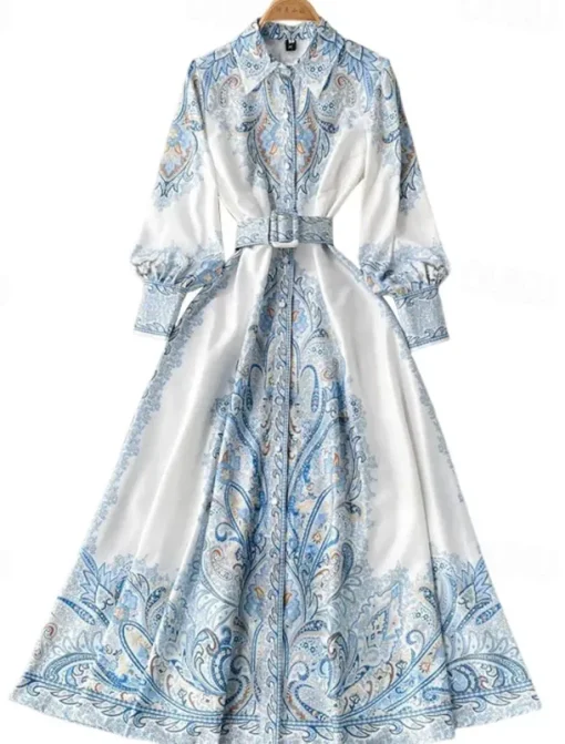 Women's Midi Dress Boho Dress Fashion Holiday Going out Weekend Regular Fit Flower Long Sleeve Shirt Collar Black Blue Apricot Summer