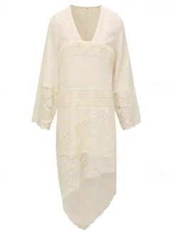 Women's Midi Dress Boho Dress Western Dress Fashion Outdoor Vacation Holiday Regular Fit Plain Long Sleeve V Neck Apricot Summer