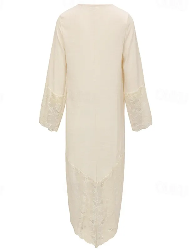 Women's Midi Dress Boho Dress Western Dress Fashion Outdoor Vacation Holiday Regular Fit Plain Long Sleeve V Neck Apricot Summer