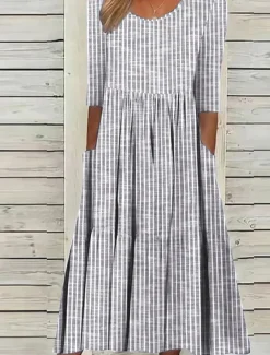 Women's Midi Dress Casual Dress A Line Dress Elegant Stylish Casual Vacation Daily Loose Fit Stripe Short Sleeve Crew Neck Gray Light Blue Summer Spring