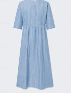 Women's Midi Dress Casual Dress A Line Dress Elegant Stylish Casual Vacation Daily Loose Fit Stripe Short Sleeve Crew Neck Gray Light Blue Summer Spring