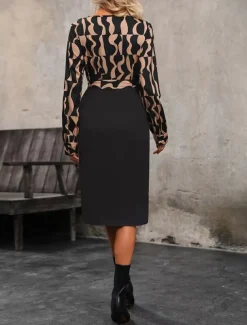 Women's Midi Dress Casual Dress Wrap Dress A Line Dress Stylish Casual Vacation Daily Regular Fit Color Block Long Sleeve V Neck Black Spring Fall