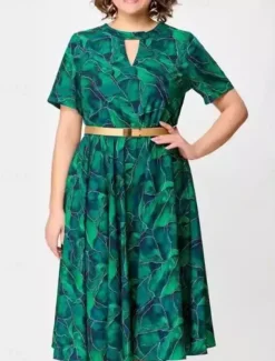 Women's Midi Dress Casual Dress A Line Dress Stylish Casual Vacation Daily Regular Fit Floral Short Sleeve Crew Neck V Neck Green Summer