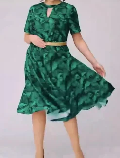 Women's Midi Dress Casual Dress A Line Dress Stylish Casual Vacation Daily Regular Fit Floral Short Sleeve Crew Neck V Neck Green Summer