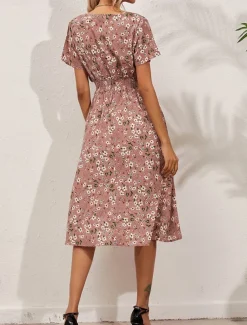 Women's Midi Dress Casual Dress A Line Dress Stylish Casual Vacation Daily Regular Fit Floral Short Sleeve V Neck White Pink Summer