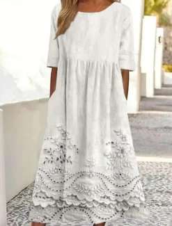 Women's Midi Dress Casual Dress Skater Dress Summer Dress Fashion Modern Daily Weekend Regular Fit Floral Half Sleeve V Neck White Pink Blue Summer