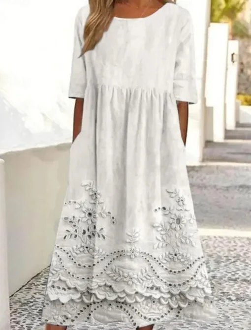Women's Midi Dress Casual Dress Skater Dress Summer Dress Fashion Modern Daily Weekend Regular Fit Floral Half Sleeve V Neck White Pink Blue Summer