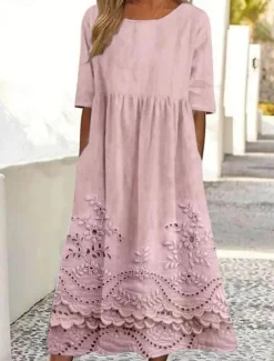 Women's Midi Dress Casual Dress Skater Dress Summer Dress Fashion Modern Daily Weekend Regular Fit Floral Half Sleeve V Neck White Pink Blue Summer