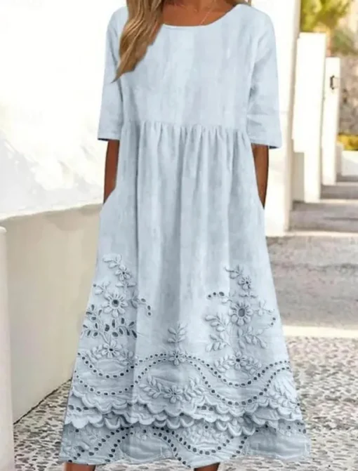 Women's Midi Dress Casual Dress Skater Dress Summer Dress Fashion Modern Daily Weekend Regular Fit Floral Half Sleeve V Neck White Pink Blue Summer