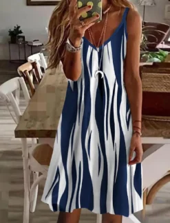 Women's Midi Dress Casual Dress Strap Dress Mini Dress Petite Dress Sundress Stylish Basic Sexy Vacation Daily Holiday Regular Fit Striped Sleeveless V Neck Black Wine Blue Green Summer Spring