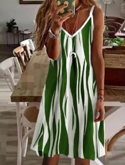Women's Midi Dress Casual Dress Strap Dress Mini Dress Petite Dress Sundress Stylish Basic Sexy Vacation Daily Holiday Regular Fit Striped Sleeveless V Neck Black Wine Blue Green Summer Spring