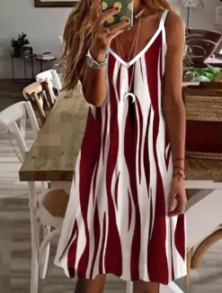Women's Midi Dress Casual Dress Strap Dress Mini Dress Petite Dress Sundress Stylish Basic Sexy Vacation Daily Holiday Regular Fit Striped Sleeveless V Neck Black Wine Blue Green Summer Spring