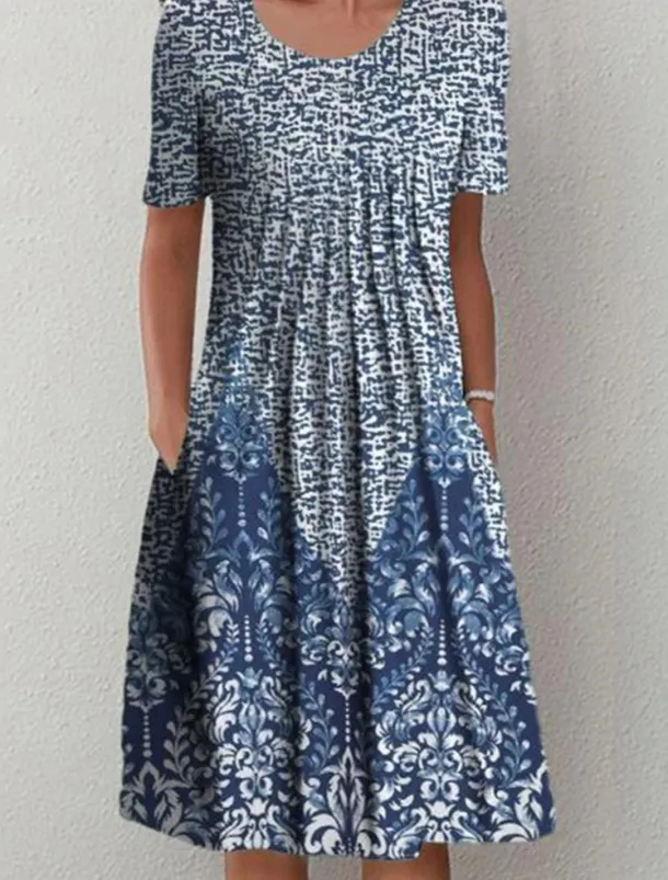 Women's Midi Dress Casual Dress Shift Dress Floral Print Ruched Print Crew Neck Basic Classic Daily Vacation Short Sleeve Summer Spring