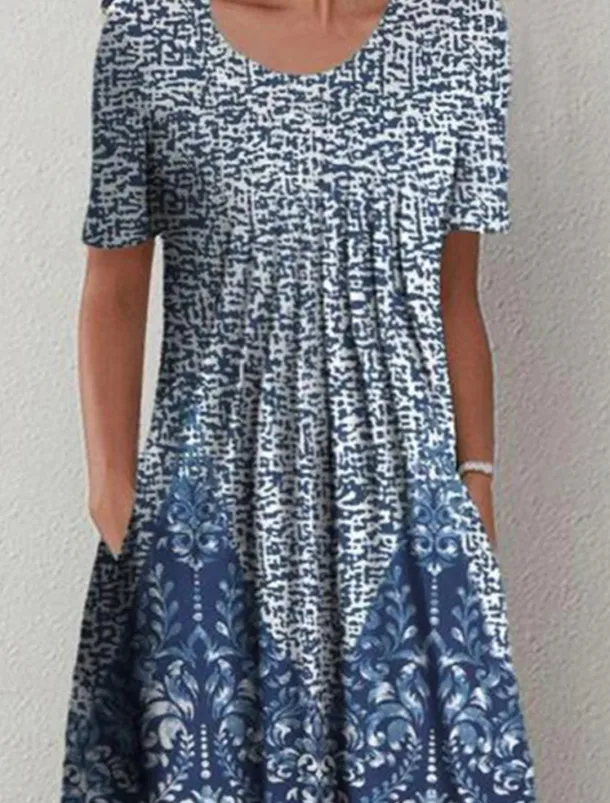 Women's Midi Dress Casual Dress Shift Dress Floral Print Ruched Print Crew Neck Basic Classic Daily Vacation Short Sleeve Summer Spring