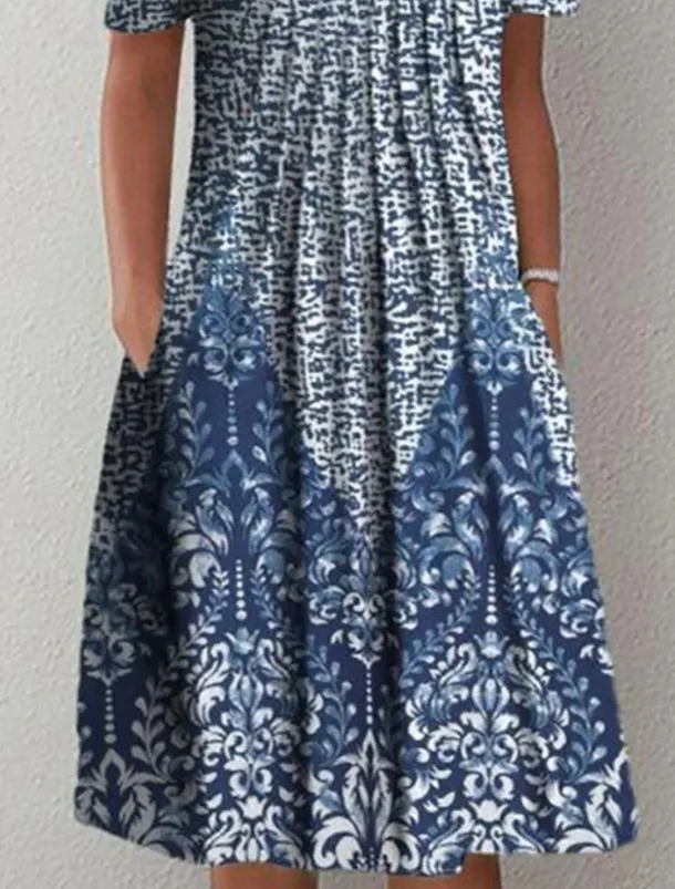 Women's Midi Dress Casual Dress Shift Dress Floral Print Ruched Print Crew Neck Basic Classic Daily Vacation Short Sleeve Summer Spring