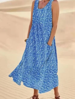 Women's Midi Dress Casual Dress Floral Dress Beach Dress Hawaiian Casual Vacation Daily Date Regular Fit Floral Sleeveless Crew Neck Light Pink Pink Blue Summer