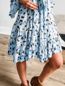 Women's Midi Dress Casual Dress A Line Dress Stylish Casual Vacation Daily Regular Fit Leopard Long Sleeve V Neck Pink Blue Apricot Summer