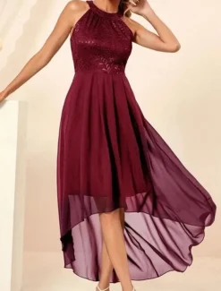 Women's Midi Dress Chiffon Dress A Line Dress Elegant Formal Wedding Party Regular Fit Sleeveless Crew Neck Navy Blue Purple Summer