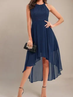 Women's Midi Dress Chiffon Dress A Line Dress Elegant Formal Wedding Party Regular Fit Sleeveless Crew Neck Navy Blue Purple Summer