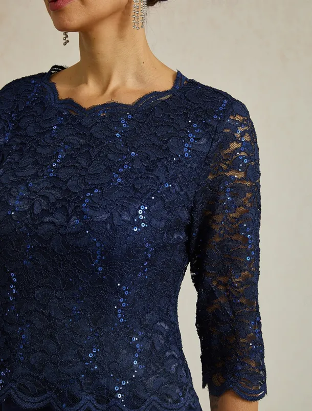 Women's Midi Dress Chiffon Dress Elegant Party Birthday Regular Fit Solid Color 3/4 Length Sleeve Crew Neck Navy Blue Summer Spring Fall