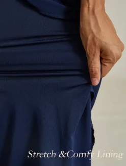 Women's Midi Dress Chiffon Dress Elegant Party Birthday Regular Fit Solid Color 3/4 Length Sleeve Crew Neck Navy Blue Summer Spring Fall