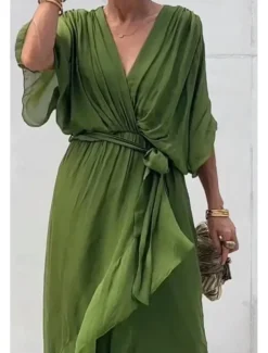 Women's Midi Dress Cocktail Dress Wedding Guest Dress Chiffon Dress Summer Dress Fashion Batwing Sleeve Holiday Date Going out Regular Fit Plain Half Sleeve V Neck Blue Purple Green Spring