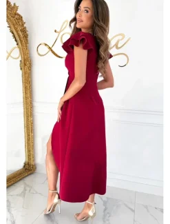 Women's Midi Dress Cocktail Dress Wedding Guest Dress Chiffon Dress Midi Dress Elegant Regular Fit Solid Color Short Sleeve V Neck Black Wine Red Khaki Summer
