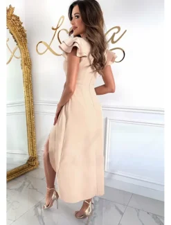 Women's Midi Dress Cocktail Dress Wedding Guest Dress Chiffon Dress Midi Dress Elegant Regular Fit Solid Color Short Sleeve V Neck Black Wine Red Khaki Summer