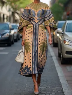 Women's Midi Dress Floral Dress Print Dress Elegant Fashion Outdoor Vacation Daily Regular Fit Flower Half Sleeve Crew Neck Black Pink Blue Purple Summer