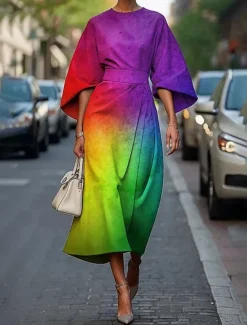 Women's Midi Dress Floral Dress Print Dress Elegant Fashion Outdoor Vacation Daily Regular Fit Flower Half Sleeve Crew Neck Black Pink Blue Purple Summer