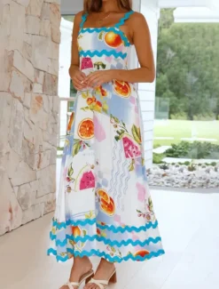 Women's Midi Dress Floral Dress Slip Dress Print Dress Classic Modern Outdoor Vacation Holiday Regular Fit Flower Sleeveless Spaghetti Strap White Navy Blue Royal Blue Blue Summer